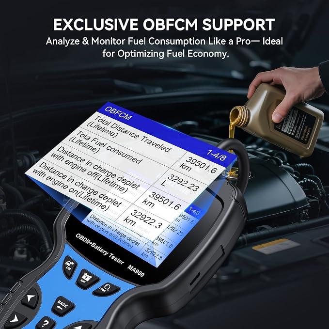 MA900 OBD2 Scanner + Battery Tester 2 in 1,Code Reader Check Engine Diagnostic Scan Tool, 6V-12V-24V 100-2000CCA Battery Test Tool with Charging & Cranking Test for All Car, Motorcycle, Yacht