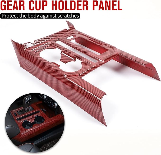 JeCar Center Console Gear Shift Cup Holder Panel Cover Trim Decoration Frame for 2015-2020 Ford F150 (Red Carbon Fiber)