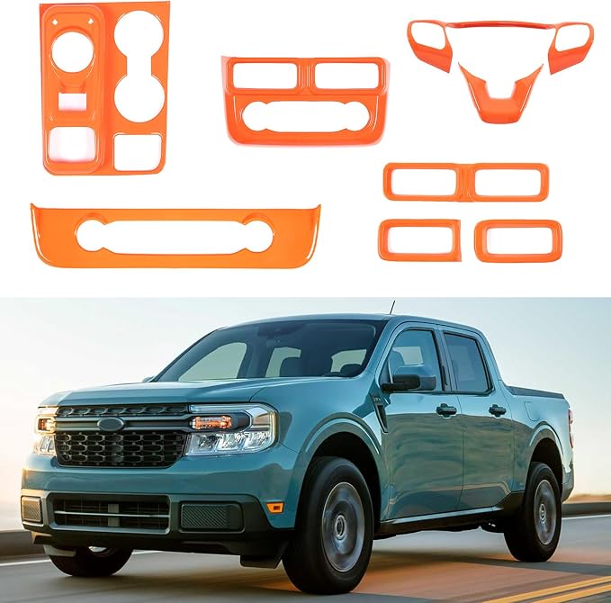 Lcojicep 7PCS Full Set Interior Trim Kit Compatible with Ford Maverick 2022-2024 Central Control air Conditioner Switch Panel Gear Panel air Conditioner Outlet Cover Decoration (Orange)