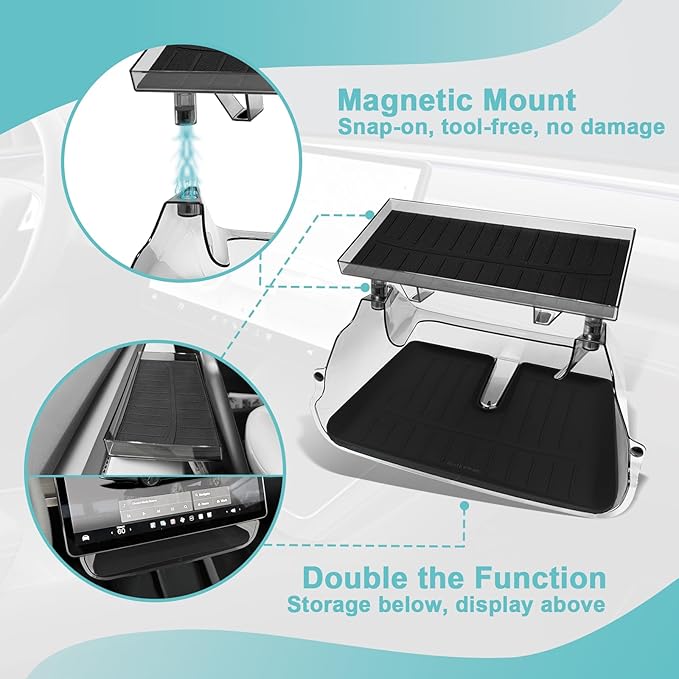 BestEvMod Under Screen Storage Compatible with New 2026 2025 Tesla Model Y Juniper Accessories Magnet Install No Tape Needed Behind/Lower Screen Dashboard Organizer Tissue Holder (Black)
