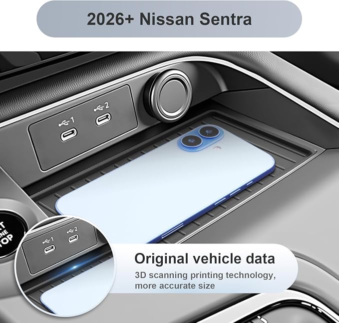 SKTU for 2026+ Nissan Sentra Wireless Charging Mat 2026+ Nissan Sentra (S/SV/SR/SL) Center Console Non-Slip Pad 2026 Sentra Accessories 2026 Sentra Rubber Console Mat-Durable