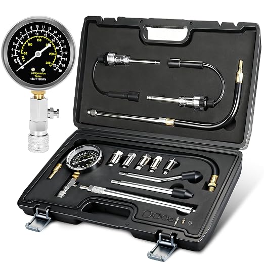 BETOOLL 13pcs Compression Tester with Spark Plug Tester - 300PSI Engine Cylinder Compression Gauge Automotive Tool