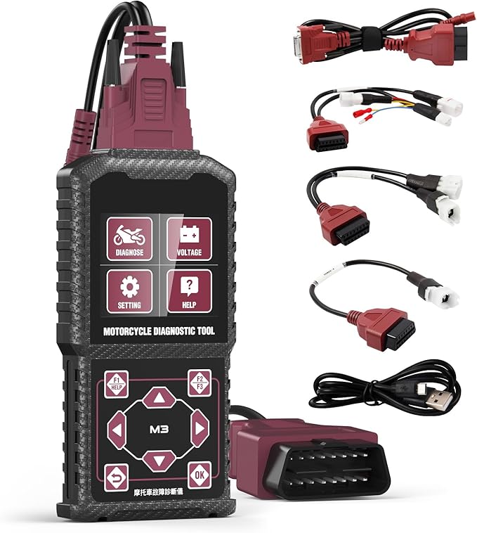 MR CARTOOL Motorcycle Diagnostic Tool OBD2 Motorcycle Fault Code Readers Scan Tool Motorcycle Code Reader Scaner Compatible with Yamaha 2/3/4P, Kawasaki 4-6P, Honda 4P, OBDII（Not Applicable to Bike）