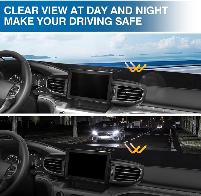 KUST Black Dash Cover for Ford Explorer 2020-2025 2026 (XLT, Limited, ST, Platinum) (2025:Active, ST-Line, ST, Platinum) Dashboard Cover Polyester Non-Slip Car Accessories for Explorer No Glare
