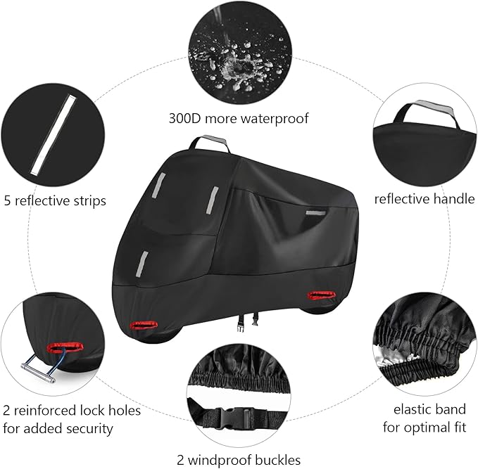SECELES Mountain Bike Cover, 300D Waterproof Oxford Reflective Tapes 2 Lock Holes Windproof Buckles, Electric Bike Cover for City Mountain Ebike Tour Bicycle (M: 74" * 33" * 39")