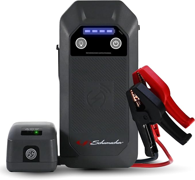 Schumacher Electric 12V Lithium Jump Starter & Power Pack - Portable 1500A Battery Jumper with 10W Wireless Charging, USBA/USBC Fast Charging & Multi-Mode LED Flashlight - 4-in-1 SL1674