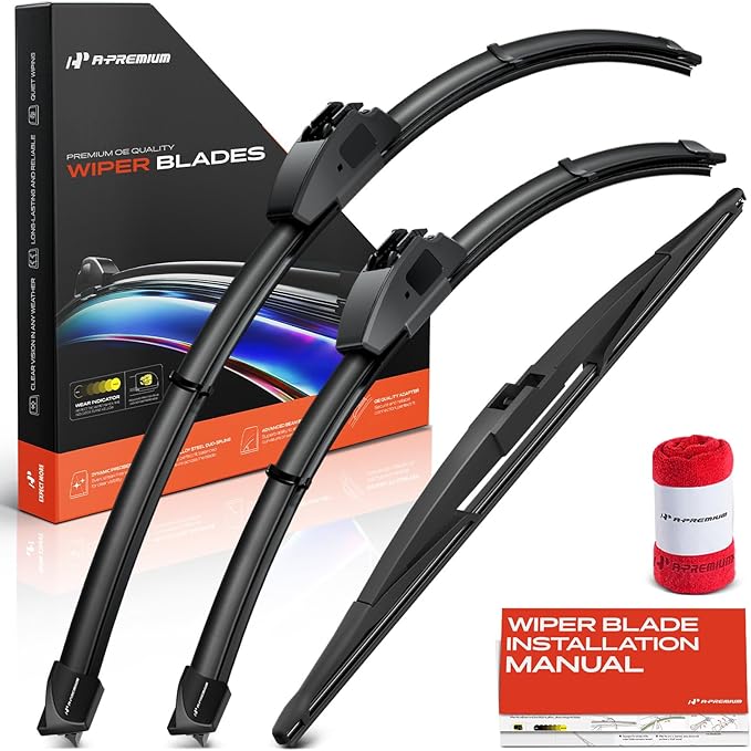 A-Premium 26"+19"+16" Windshield Wiper Blades Compatible with Toyota Prius 2010-2015, Prius Plug in 2012-2015 - Front Rear Wipers Blade Set for Hook/RL2 Arm, with Wear Indicator & Towel (Pack of 3)
