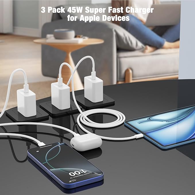 45W iPhone 17 16 Pro Max Charger Fast Charging,3Pack USB C Fast Charger Block with Long 10/10/6FT C to C Cable for Apple 17 Pro Max/16 Pro/15/iPad 13th,PD Quick Adapter 3.2 for iPhone 17-Purple
