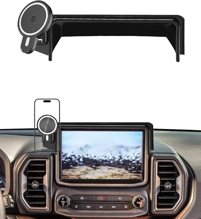 PZK Car Phone Holder for Ford Bronco Sport 2021 2022 2023 2024 Big Bend/Heritage/Outer Banks/Badlands Accessories 8-Inch Screen Fixed Clip Strong Magnetic 15W Fast Wireless Charger Car Phone Mount