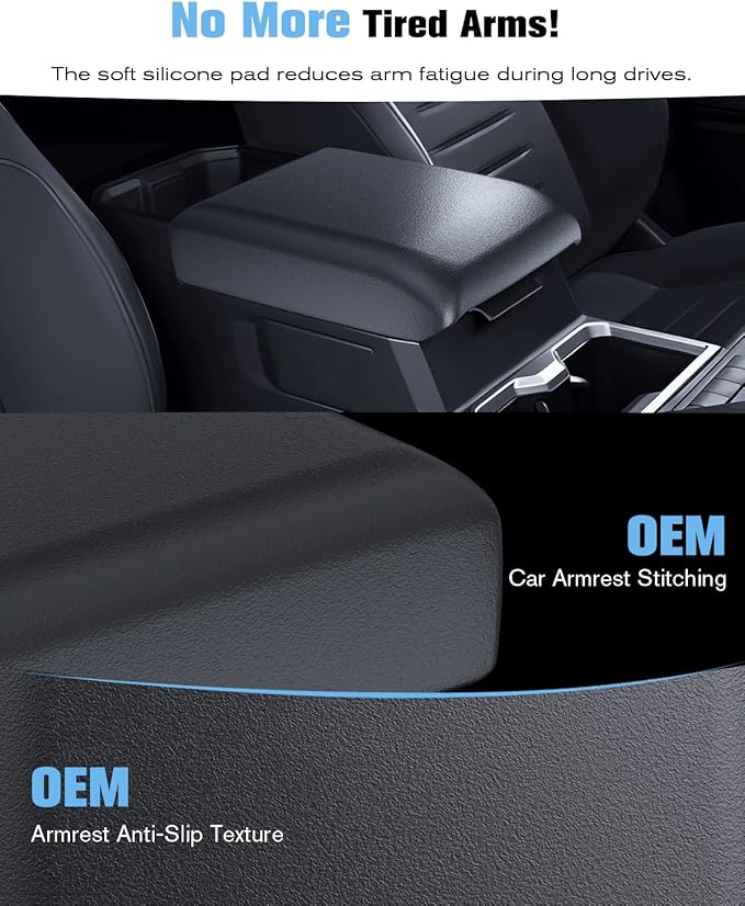 For 2024~2026 Toyota Tacoma (4th Gen Tacoma) 2-in-1 Silicone Center Console Armrest Cover& Armrest Hidden Privacy Tray - [OEM Design& Friendly Liquid Silicone Rubber] - Thin Black