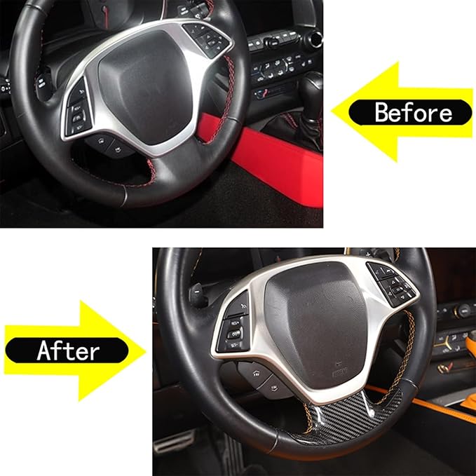 Steering Wheel Cover Trim Real Carbon Fiber 1PCS Compatible with Corvette C7 Z06 Z51 ZR1 Stingray 2014 2015 2016 2017 2018 2019 (Black Carbon)