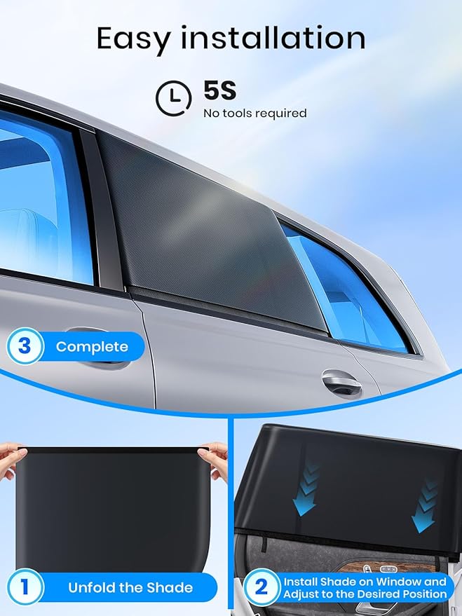 Doogoocoo Car Window Shades for Baby, [100% UV Block & Ice-Crystal Cooling] Breathable Car Shade for Back Window Universal Fit for SUV, Sedan, 2 Pack, Privacy & Safety (Large)