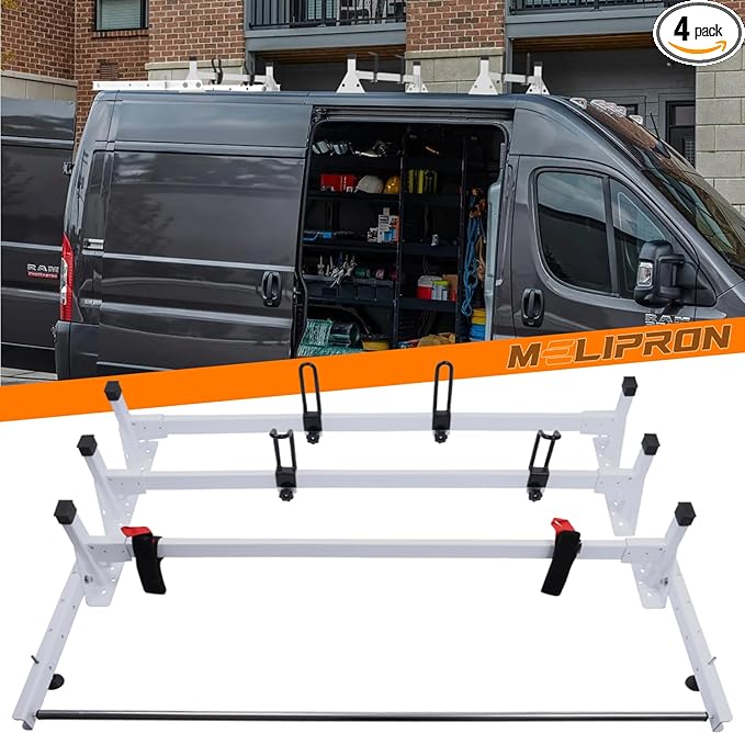 MELIPRON Van Roof Ladder Rack with Rear Roller Fits for 2013-2025 RAM ProMaster, Steel Cargo Van Rack with Anti-Rust Coating, Ideal for Transporting Ladders, Pipes