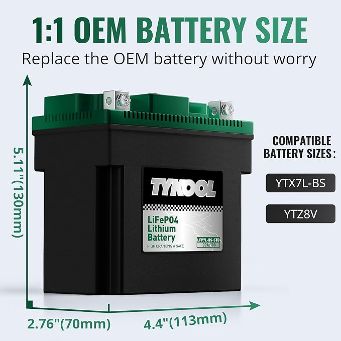 YTX7L-BS-STD 2X Cranking Amps,180CCA,Lithium Iron Phosphate Motorcycle Battery,Digital Readout,Comptitable for Honda,Suzuki Motorycle, Kawasaki ATV, Predator 3500 Generator battery