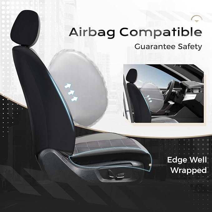 Coverado Air Mesh Seat Cover, Car Seat Cover Full Set, 3D Breathable Seat Protectors Sports Carbon Fiber Design Airbag Compatible Comfort Universal for Most Cars, Van,Trucks, SUV, Grey