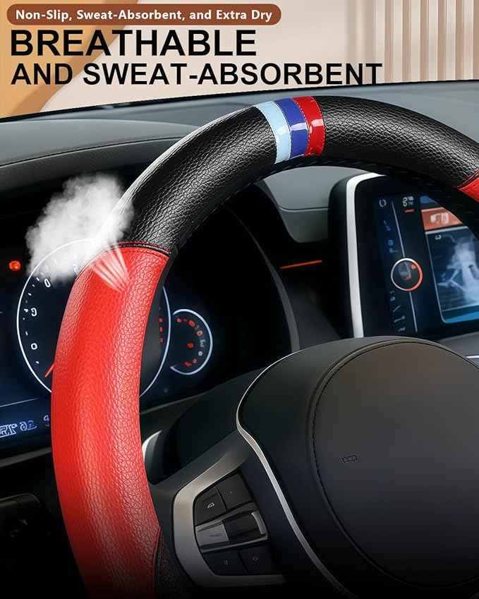 Customized Auto Car Steering Wheel Cover for BMW X1,X2,X3,X4,X5,X6,X7,i3,i4,i5,i8 535i 740Li 335i M3 M4 M5 Z1 Z3 Z4 Z5 Mini (Red)