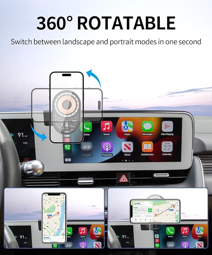 Wireless Charging car Phone Holder for Hyundai Ioniq 5 2022-2025 Accessories 12.3 inch Screen Fixed Clip,360° Rotation car Phone Mount Compatible with MagSafe