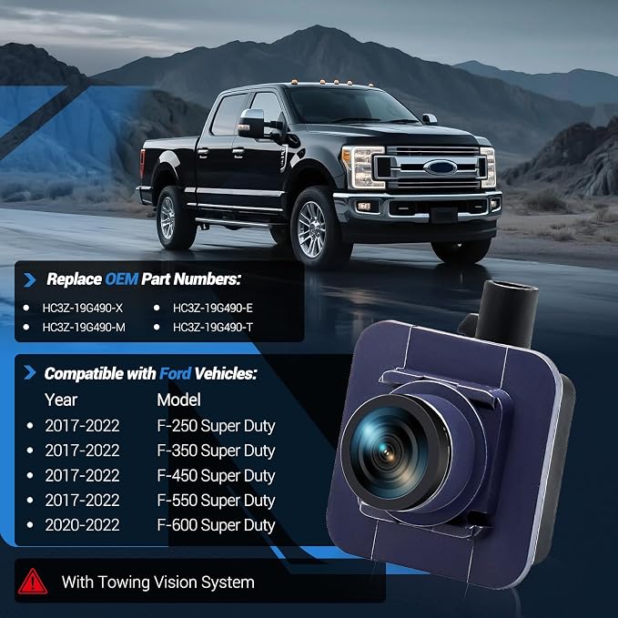 Rear View Backup Camera Compatible with Ford F-250 F-350 Super Duty 2017 2018 2019, 170° Wide Angle HD Night Vision, IP68 Waterproof, Replace HC3Z-19G490-X