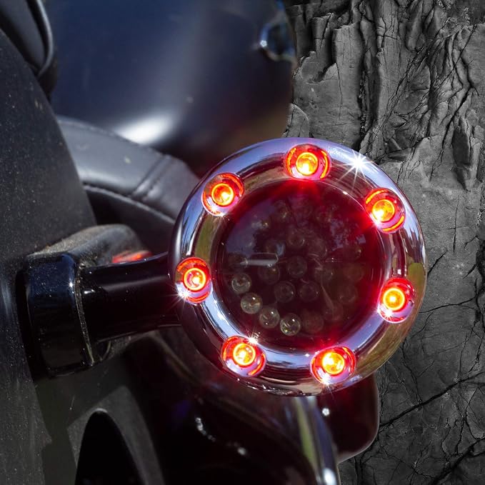 Eagle Lights Infinity Beam 2 Inch Rear LED Turn Signals and Brake Lights with LED Ring Covers Compatible With Harley Davidson® Motorcycles - Chrome / 1157 Base