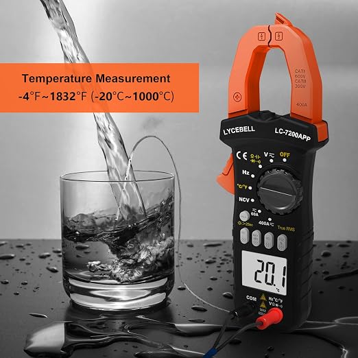 6000 Counts Clamp Meter & Bluetooth, Digital AC DC Voltage Current Amp Ohm Meter TRMS NCV Detector, Clamp Multimeter for Resistance Diode Continuity Temperature Car Electrical Tester 7200-APP