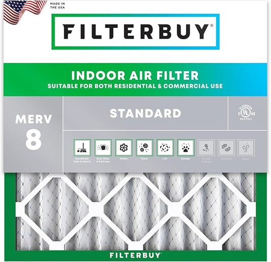 Filterbuy 24x24x2 Air Filter MERV 8 Essential Dust & Allergy Defense (1-Pack), Electrostatic Pleated HVAC AC Furnace Filters Replacement (Actual Size: 23.38 x 23.38 x 1.75)