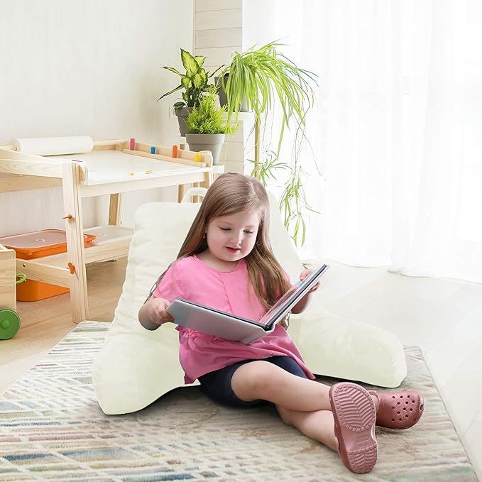 Nestl Reading Pillow with Shredded Memory Foam, Designed for Sitting Up in Bed and Couch, Back and Arms Adjustable Support for Adult & Teens Backrest Pillows for Reading, with Washable Cover Off White