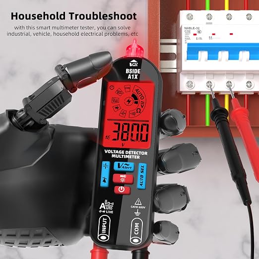 BSIDE Digital Multimeter Tester Rechargeable Electrical Voltmeter, Smart Mode with Red & Green Backlight, Measures Capacitance Diode Ohm Continuity V-Alert DC AC Voltage with Carrying Case