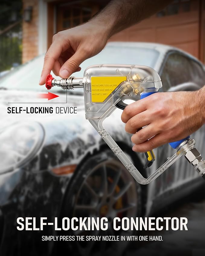 XENDYWASHER Short Swivel Pressure Washer Gun Pro, Stubby Pressure Washer Gun with 3/8" Smooth & 1/4" Quick Connector, Self-Locking Quick Connect Compatible with Hose Foam Cannon Car Wash Foam Gun