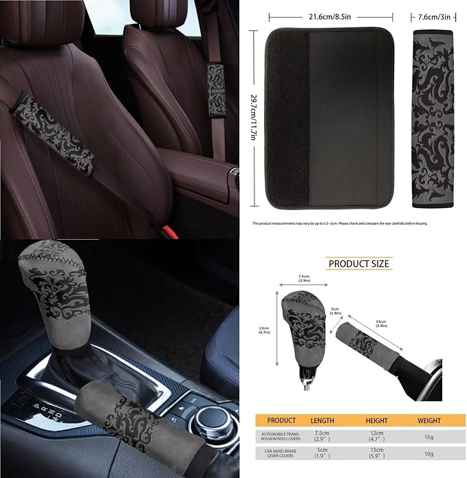 Dragon Print Car Seat Cover Set for Men Comfy Elastic Car Seat Protectors with Decorative Steering Wheel Cover Center Console Pad Safety Belt Pads Garbage Bag, Easy to Install