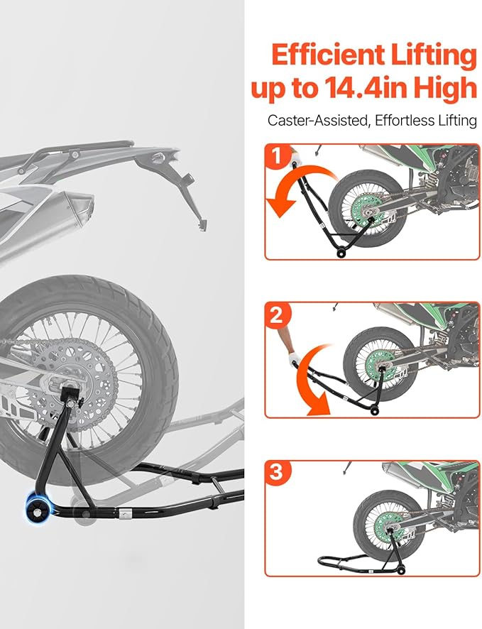 VEVOR Motorcycle Rear Wheel Stand, 850lbs/390kg Load Capacity Lift with U + L Fork Swingarm Spool, Heavy Duty Rear Wheel Stand Motorcycle Lift Jack Stand, for Suzuki Yamaha Honda Kawasaki, Black