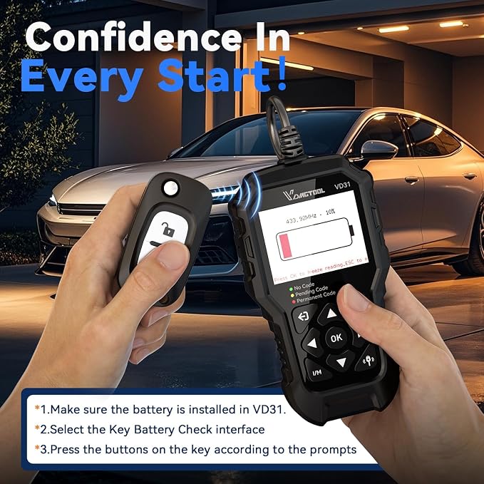 VDIAGTOOL VD31 Enhanced OBD2 Scanner, 3-in-1 Check Engine Code Reader, OBD2 Scanner Diagnostic Tool with Car Battery Tester & Car Key Battery Tester, Car Code Reader for Cars and Trucks All Cars 1996+