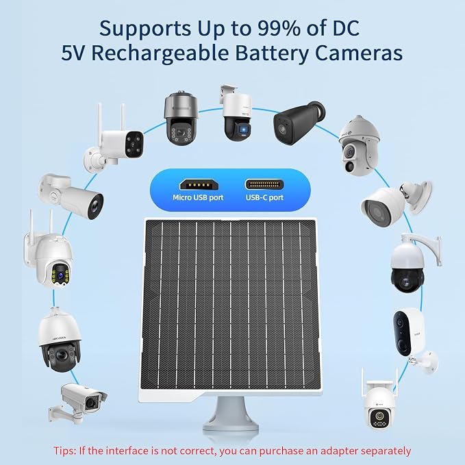 2 Pack 9W Solar Panels- IP65 Waterproof, High Efficiency Charger with 10FT USB-C Cable and Micro USB Adapter, Works in -4°F~176°F, for Outdoor Cameras, Smartphones and All DC 5V Devices