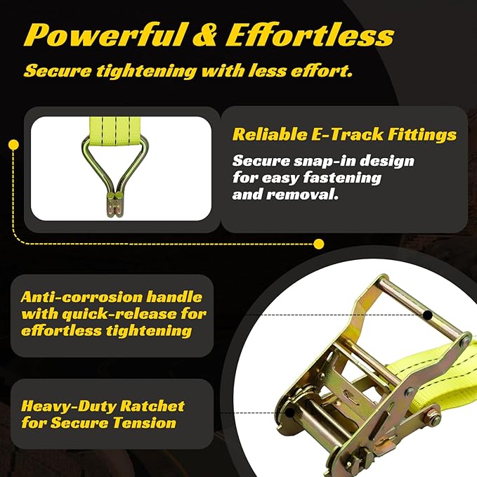 6 Pack 2" x 15' Heavy Duty Ratchet Straps - 4500LBS Break Strength - Tie Down Straps with J-Hooks for Trucks, Trailers, Motorcycles, and Cargo（Yellow）