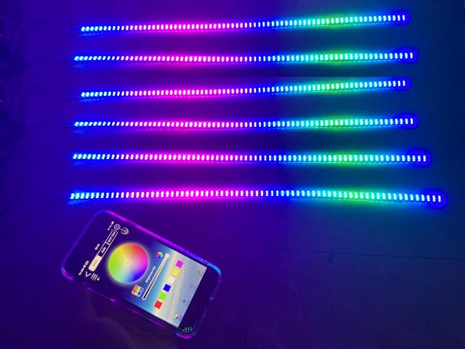 6PCS Triple Row Treble Rolls LEDs RGB Dream Color Chasing Flow Chaser Light Strips APP+Remote for Vehicle Car Truck Slingshot Slingtoys Ryker Spyder (6PCS 3FT Triple Row Chasing Light Strips)