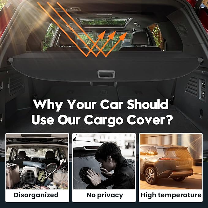 Powerty Cargo Cover for GMC Acadia/Chevy Traverse 2024 2025 /Buick Enclave 2025,Retractable Trunk Cover GMC Acadia Accessories,Privacy Security Shield Shade Cover Black