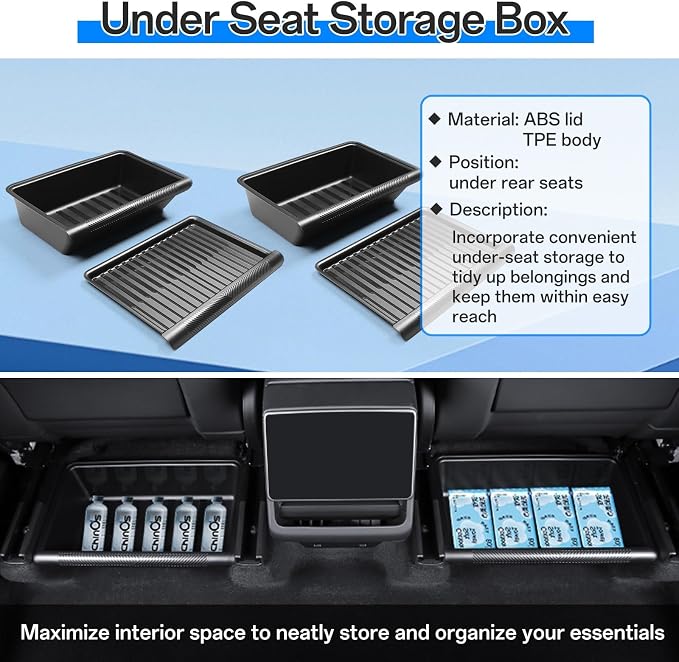 7PCS Center Console Organizer Tray for Tesla Model Y Juniper 2025 2026 Premium Performance Accessories Center Console Tray with Rear Seat Side Under Seat Box Center Console Set