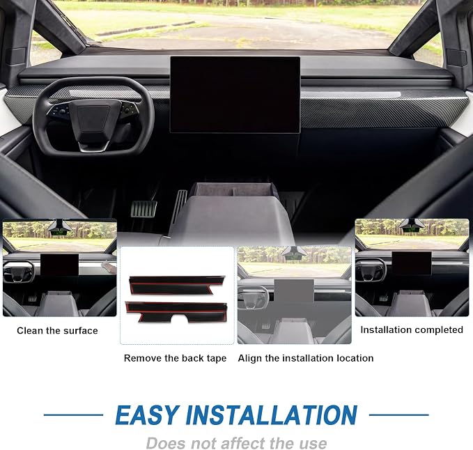 Carbon Fiber Central Control Dashboard Panel Cover Compatible with Tesla Cybertruck 2024-2026