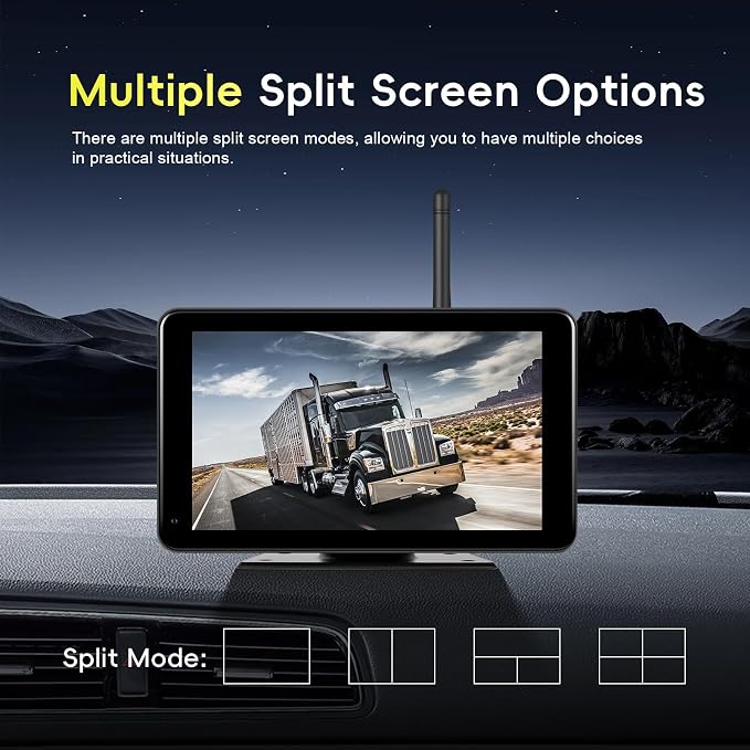 Wireless Backup Camera for Trucks, RV Backup Camera Wireless with 7" HD Monitor 4 Channels Split Screen, BSD Alert, IP68 Waterproof,IR Night Vision Wide Angle, DIY Guide Lines, Loop Recording