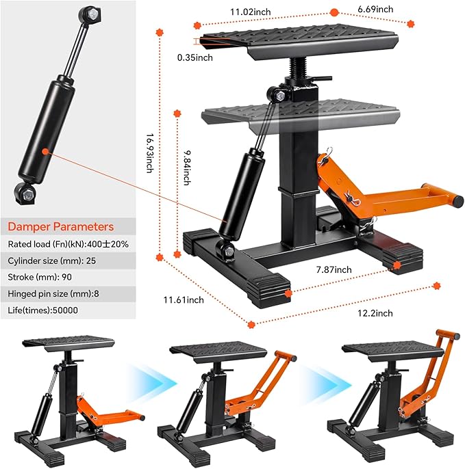 Adjustable Dirt Bike Stand & Powersport Jack 1000LBS Capacity, Heavy Duty Hydraulic Motorcycle Lift Stand & Center Stand for Maintenance, Dirt Bike Accessories for Garage & Shop (Orange)