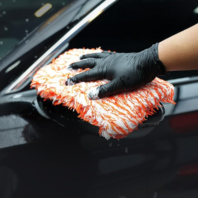 Microfiber Wash Pad, SPTA 3Pcs Ultra Wheel Pad Perfect for Wheels, Grills, and Tight Areas; Proprietary Microfiber Blend; Easily Releases Contaminates Upon Rinsing, 8.5in x 9.8in, Black/Orange-MT023B3