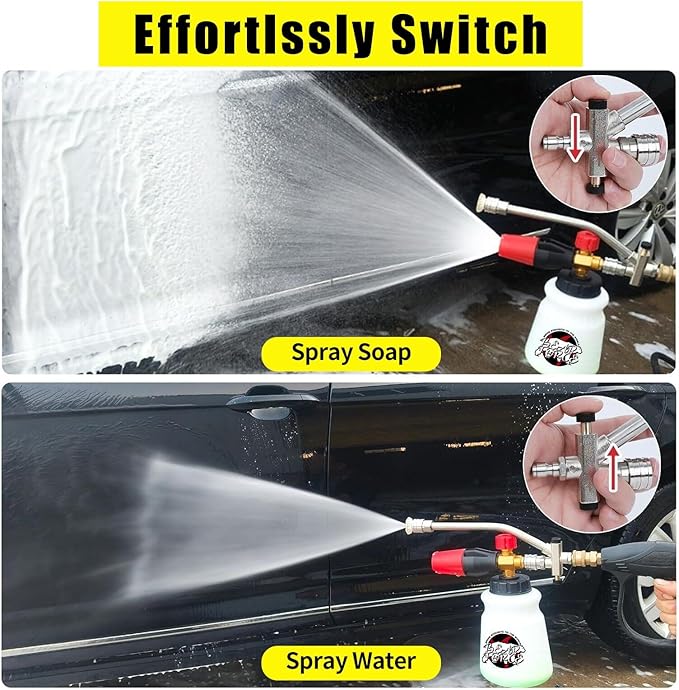 Foam Cannon Dual-Connector Accessory, Aluminium Foam Cannon, Pressure Washer Accessories with 1/4" Quick Connect for Car Wash, 5 Sprayer Tips #035, Nozzle Holder