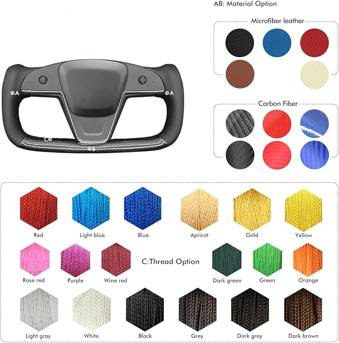 MEWANT DIY Black Shiny PU Carbon Fiber Genuine Leather Steering Wheel Cover for Tesla Model S Yoke 2021-2023 Model X