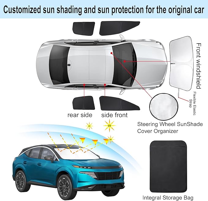 Windshield Sun Shade Car Windshield Foldable Full Windows Coverage Custom Fit for Nissan Murano 2025 2026 Accessories Car Window Shades Block Sun UV Rays 5PCS
