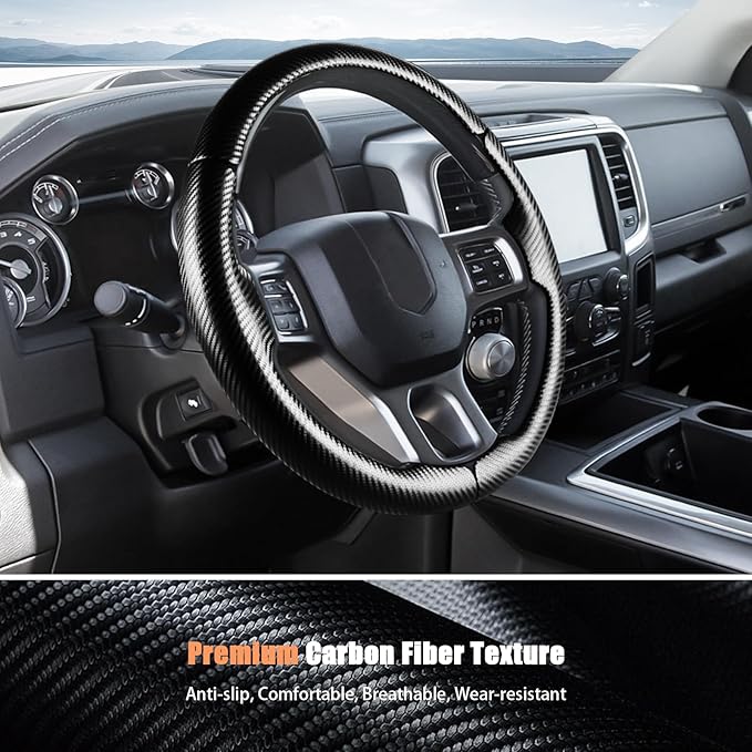 Aimato Customized Steering Wheel Cover for Dodge RAM 1500 2012-2018,RAM 1500 Classic 2019-2023,RAM 2500/3500/4500/5500 2012-2018 Thin,Anti-Slip,Scratch-Resistant Exclusive Car Accessory for RAM