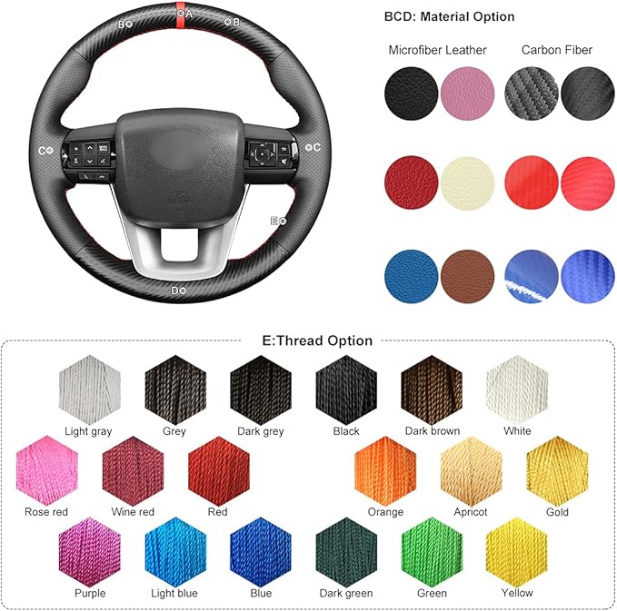 MEWANT Car Steering Wheel Cover for Toyota Hilux/Fortuner Hand Stitch Carbon Fiber&Microfiber Leather Car Steering Wrap
