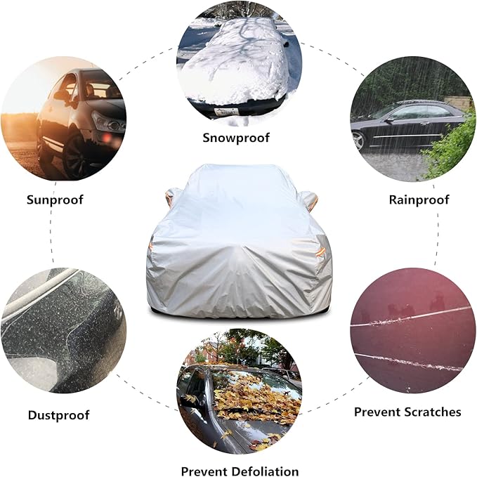 SEAZEN Car Cover 6 Layers, Waterproof SUV Car Cover with Zipper Door, Snowproof/UV Protection/Windproof, Universal Car Covers Breathable Fabric with Cotton (Length Up to 175")