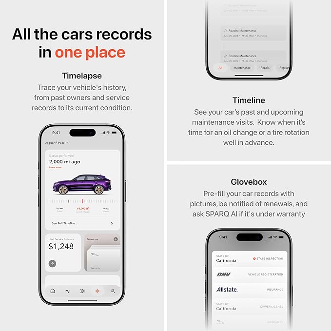 SPARQ AI OBD2 Scanner Diagnostic Tool Bluetooth Compatible with iPhone/iOS, Your Personal Car Mechanic, Track History & Recalls, Scan & Clear 50K+ Codes for Non EV Vehicles 2008+ No Subscription Fees