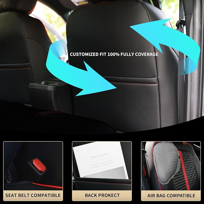 Car Seat Covers Fit for Toyota Tacoma 2016-2023 3rd Gen Double & Crew Cab SR SR5 Limited TRD Sport/Pro/Off Road Full Set,Waterproof Breathable Leather Full Coverage (Red Black)