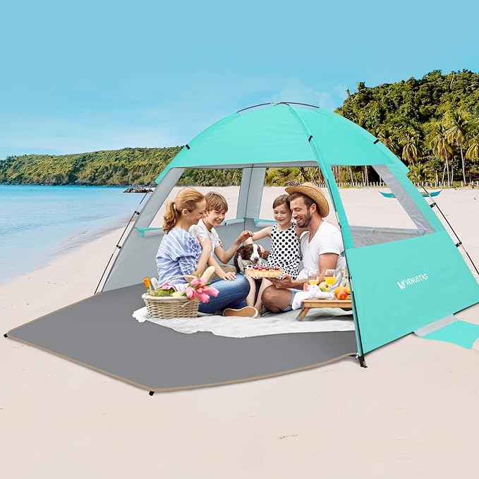 Venustas Beach Tent Sun Shelter for 3/4/6/8 Person, UPF 50+ UV Protection Beach Canopy, Lightweight and Easy Setup Cabana, Portable Shade Tent