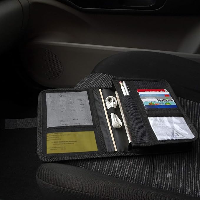Glove Box Compartment Organizer - Car Document Holder - Owner Manual Case Pouch - Vehicle Storage Wallet for Registration & Insurance Card - BLACK + BLUE + GRAY BUNDLE